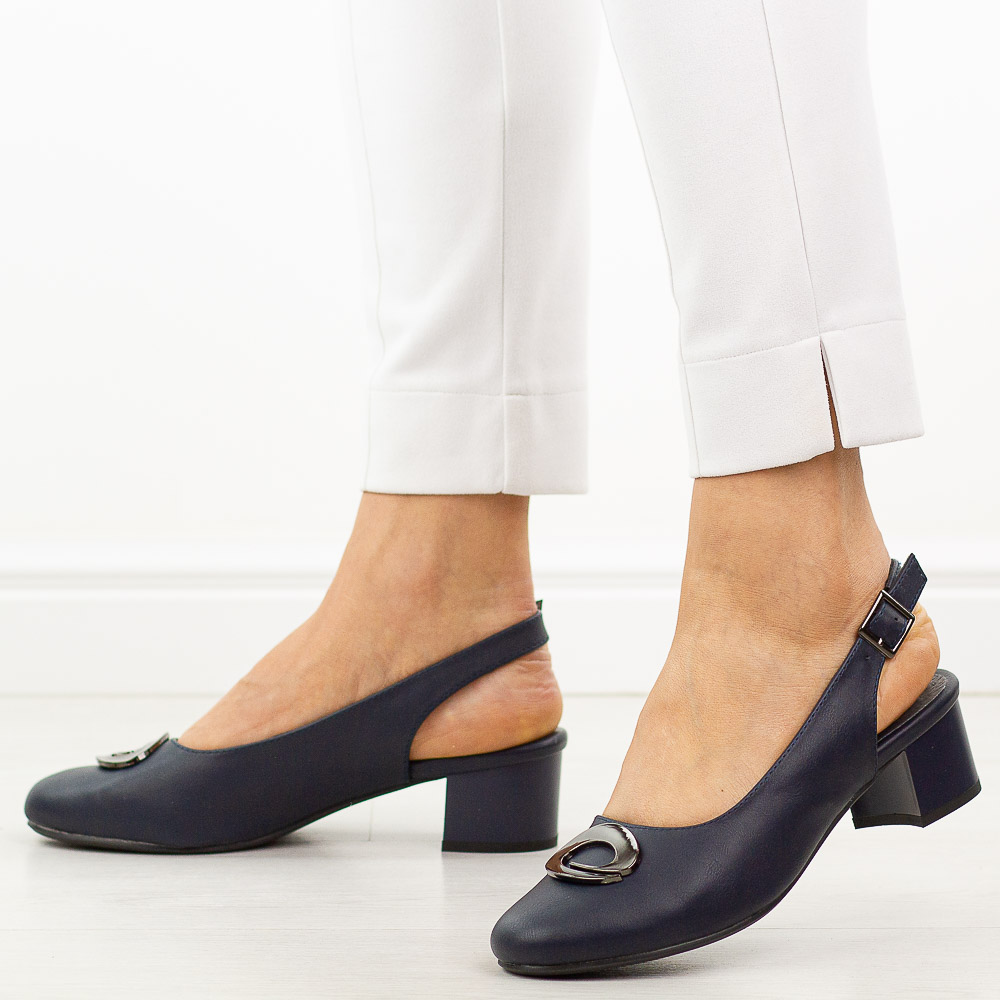 Niebieskie czółenka damskie na obcasie M.Daszyński Sa233-4