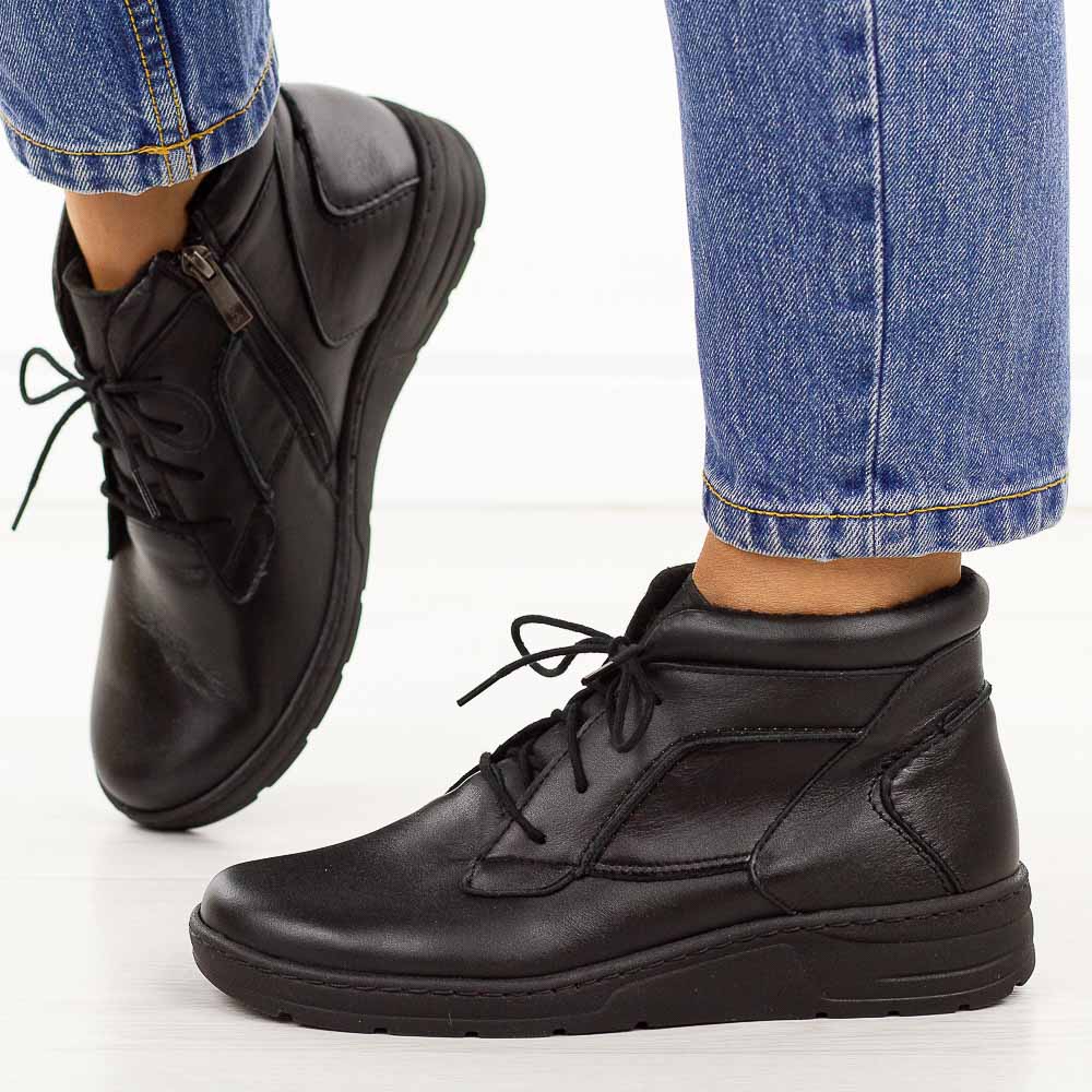 Czarne skórzane Polskie botki damskie zimowe Gregors 1100