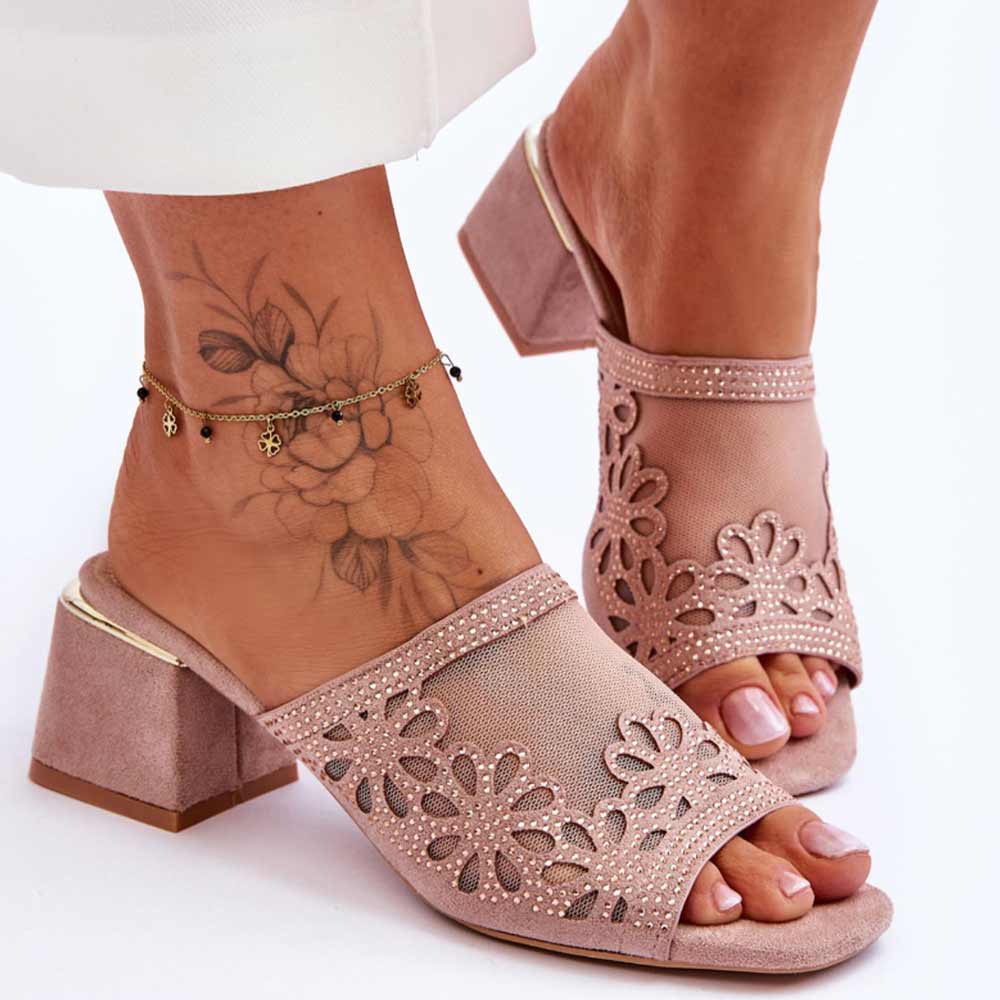 Beżowe klapki damskie na obcasie S.Barski 612-1