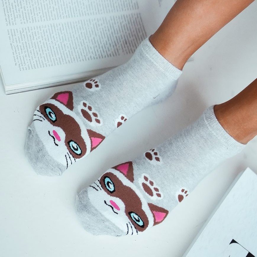 Szare bawełniane stopki - kocie głowy 808