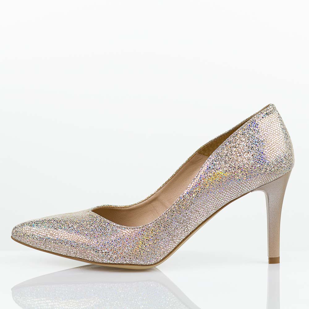 Srebrne multi Polskie skórzane szpilki damskie Prestige 2106