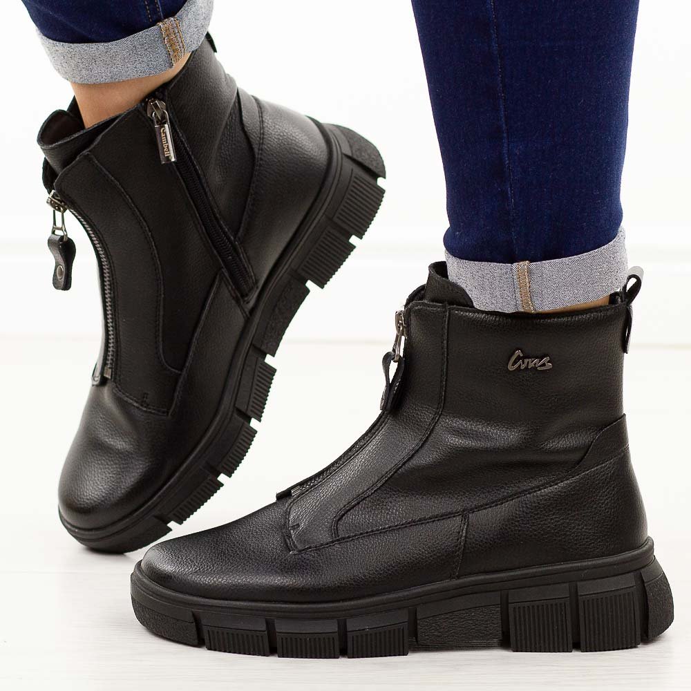 Czarne skórzane botki damskie Cambell 19376