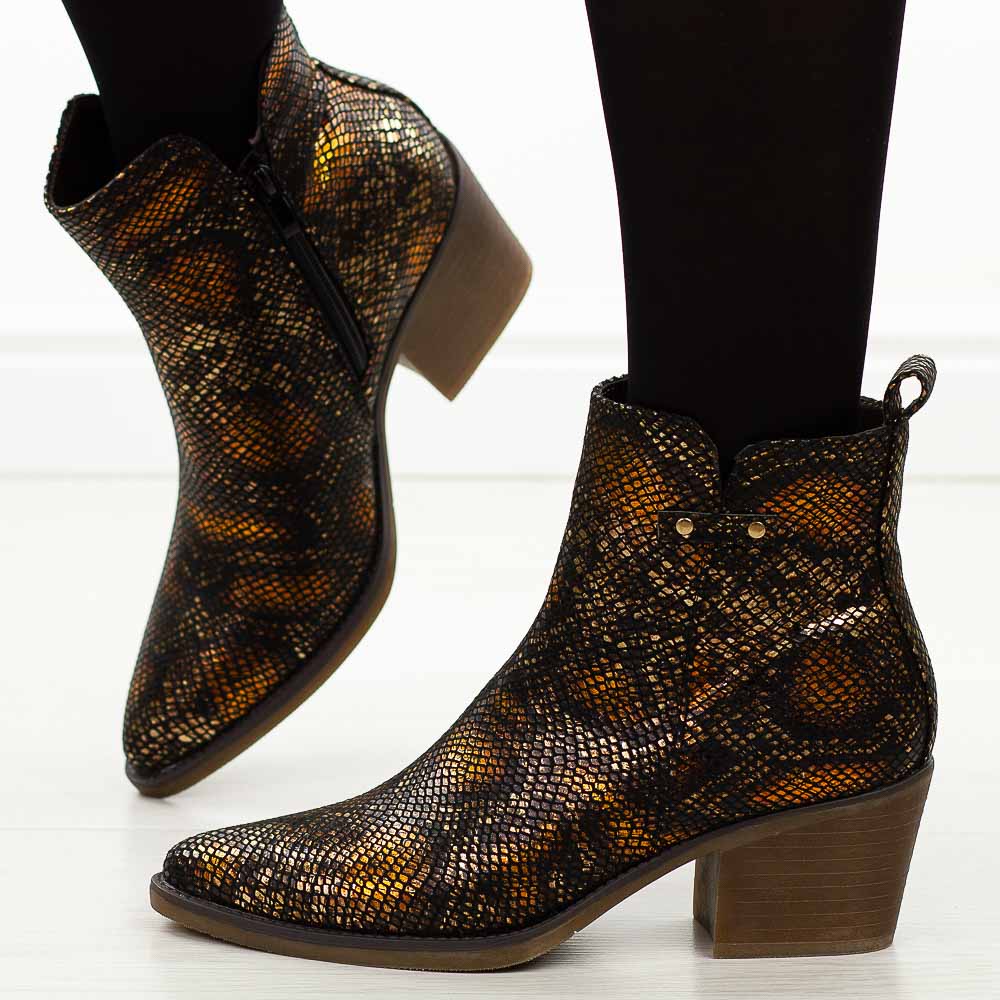 Czarne wąż kowbojki, botki damskie M.Daszyński Sa261-1