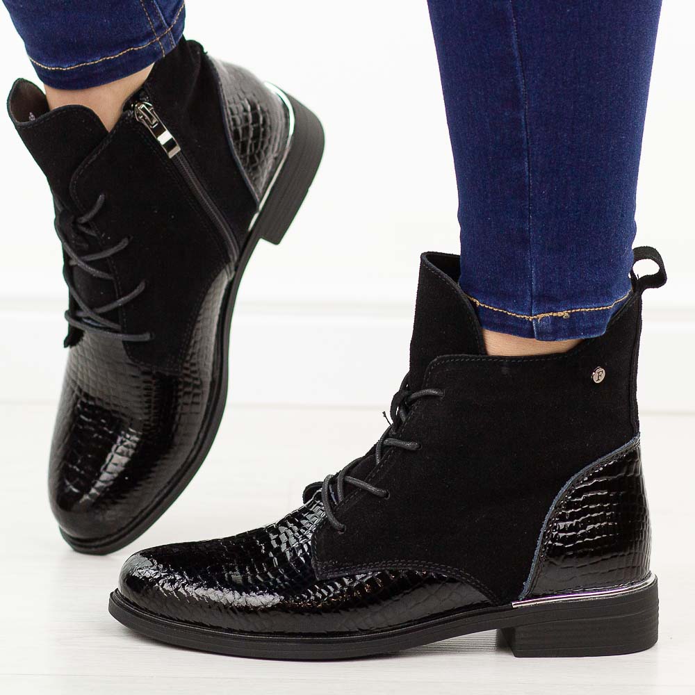 Czarne crock skórzane botki damskie płaskie Filippo Dbt4749/25