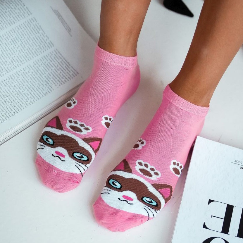 Różowe bawełniane stopki - kocie głowy 807