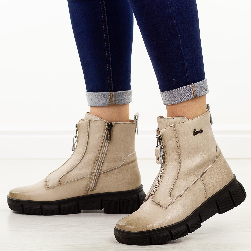 Beżowe skórzane botki damskie Cambell 19376