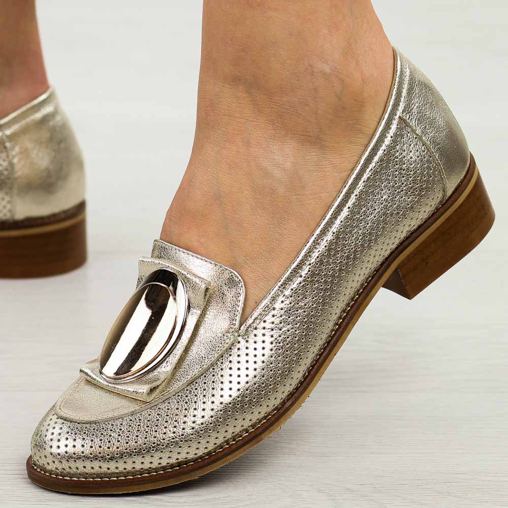 Złote skórzane Polskie mokasyny damskie Deoni D620 C