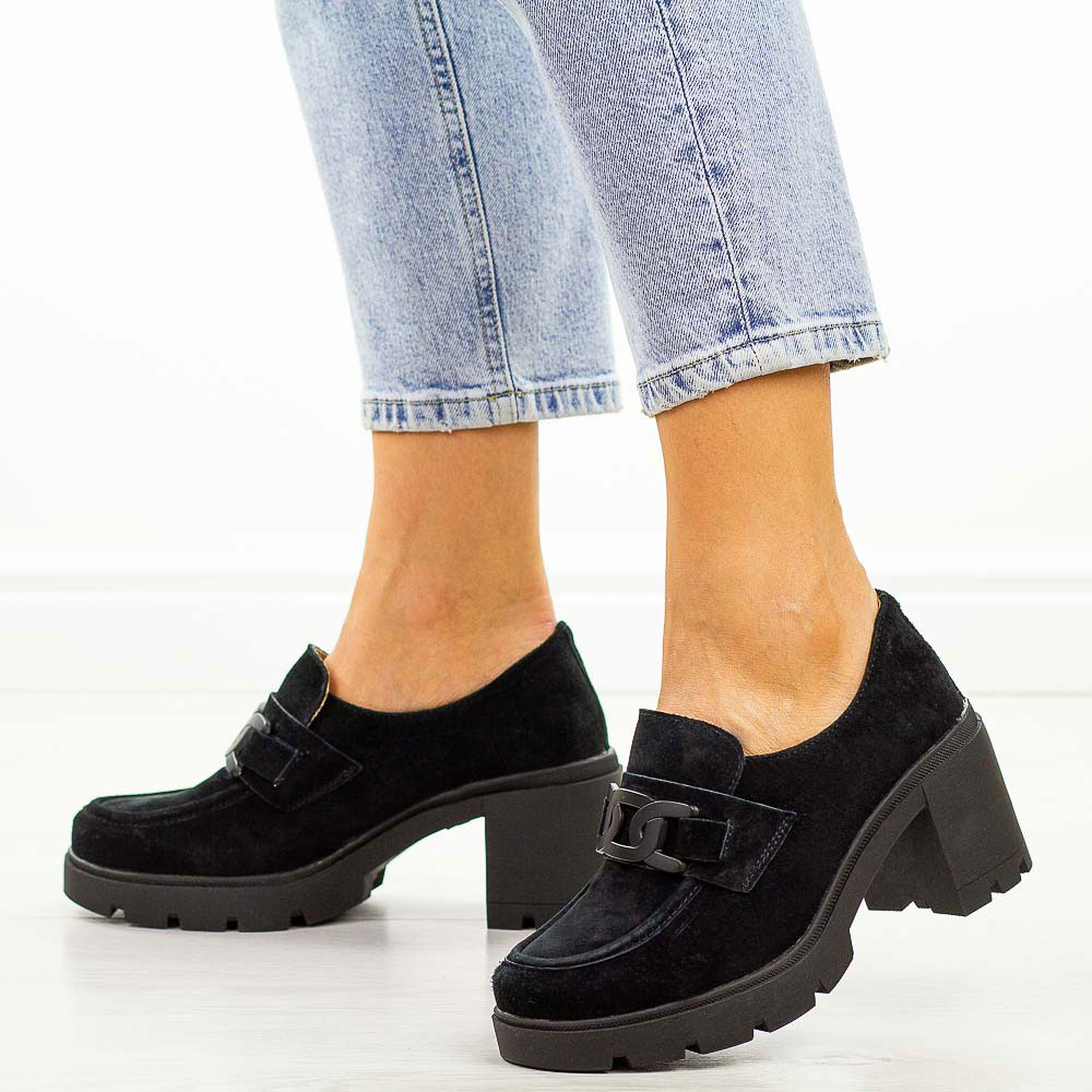 Czarne skórzane zamszowe mokasyny damskie Filippo Dp4785/23