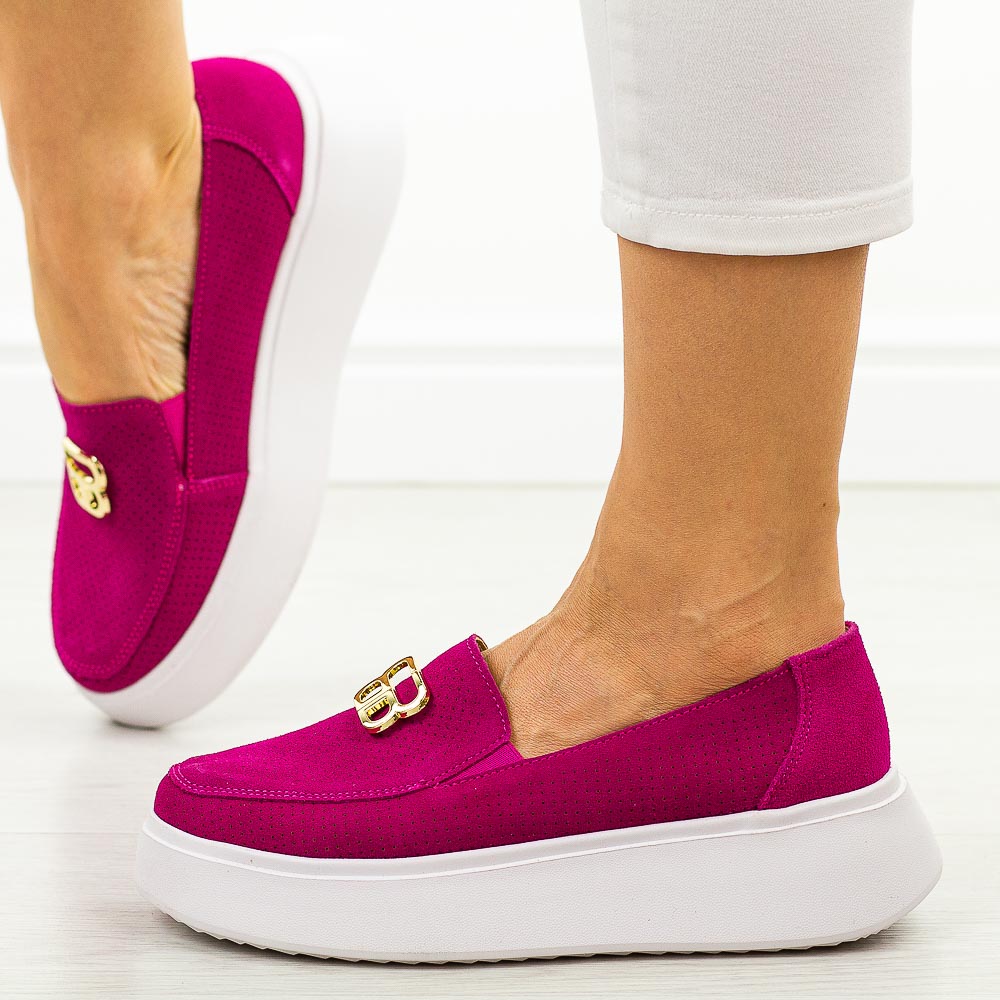 Fuksja skórzane półbuty damskie Vinceza 88014