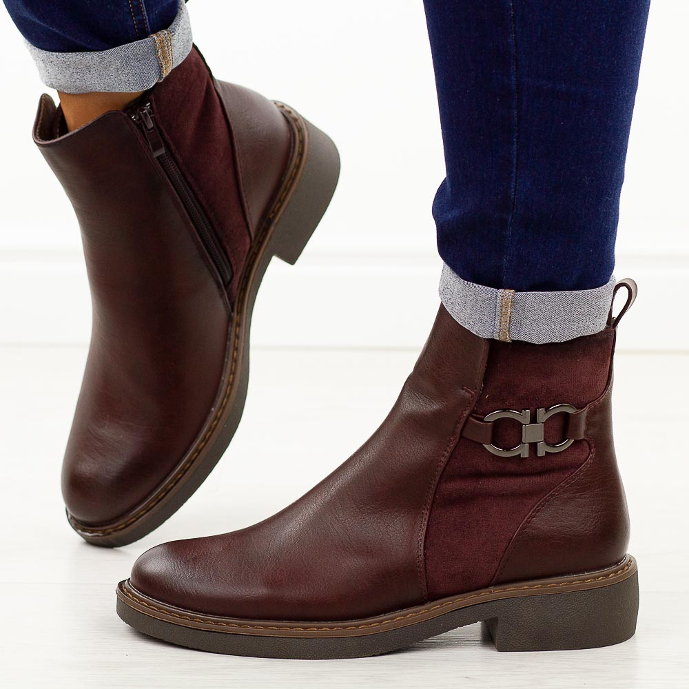 Bordowe płaskie botki damskie Jezzi asa252-11