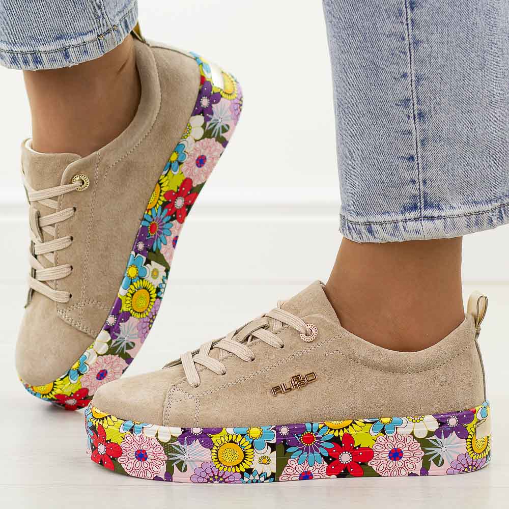 Beżowe skórzane sneakersy damskie na platformie Filippo Dp6048/26
