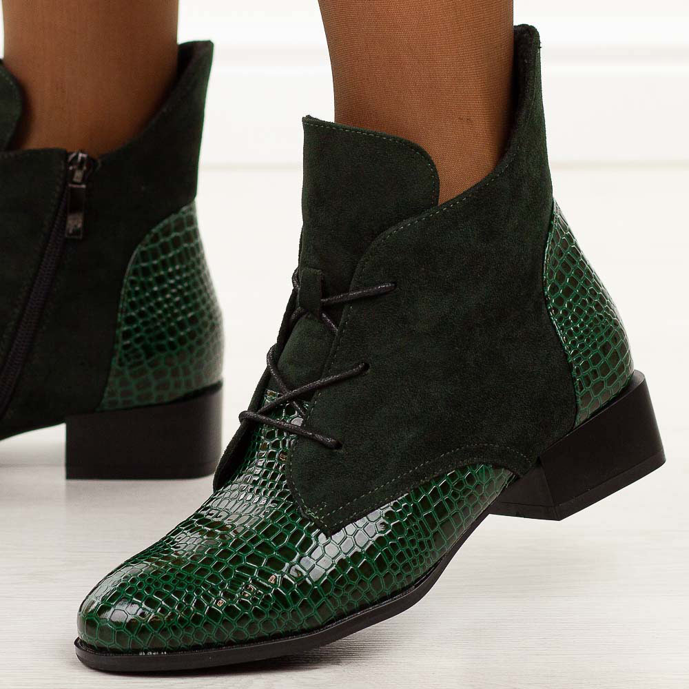 Zielone płaskie botki damskie Potocki 12498