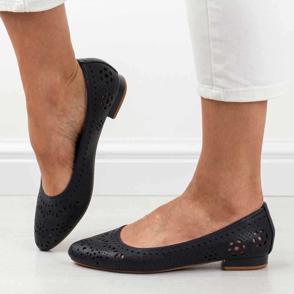 Granatowe ażurowe baleriny damskie M.Daszyński Sa151-19