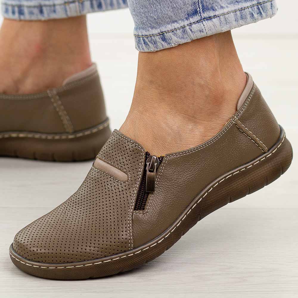 Cappuccino skórzane Polskie półbuty damskie Deoni 538/1