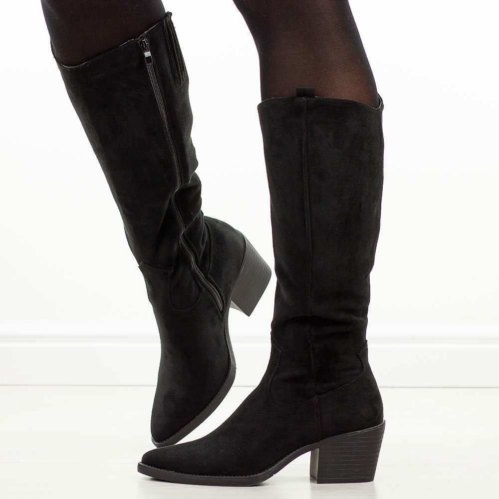 Czarne sue kozaki damskie M.Daszyński Sa261-6