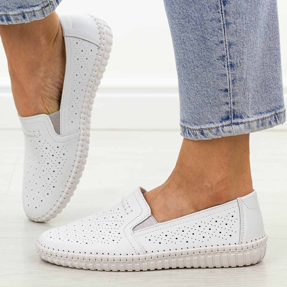 Białe ażurowe skórzane półbuty damskie American Club Rl156