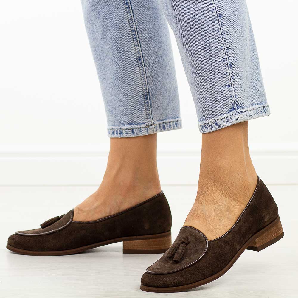 Czekoladowe skórzane Polskie mokasyny damskie Deoni D316B