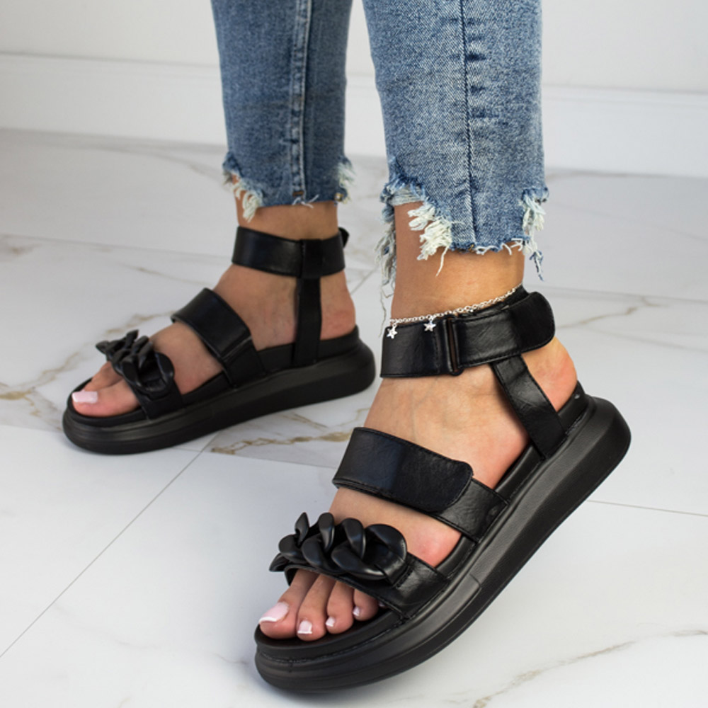 Czarne sandały damskie La.Fi 048bk-pu