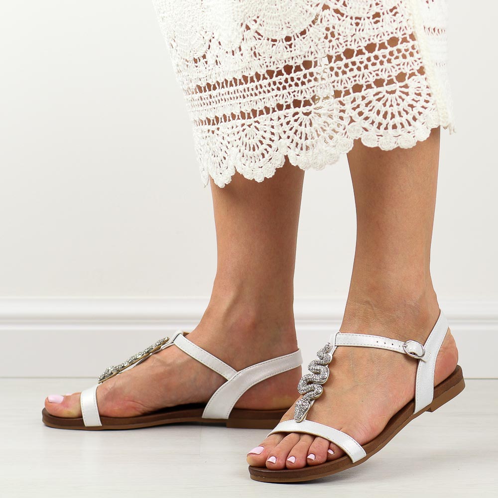 Srebrne płaskie sandały damskie S.Barski 5541-42