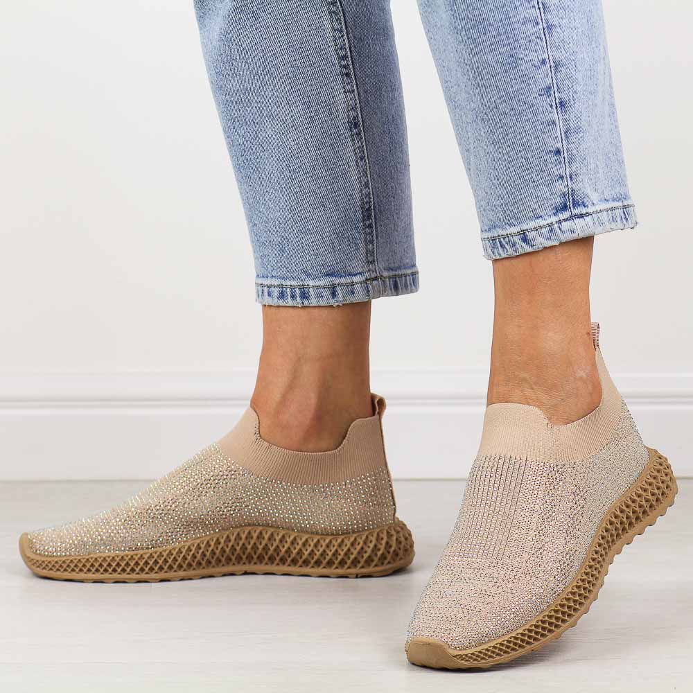 Beżowe sportowe buty damskie z cyrkoniami DiA Tw121