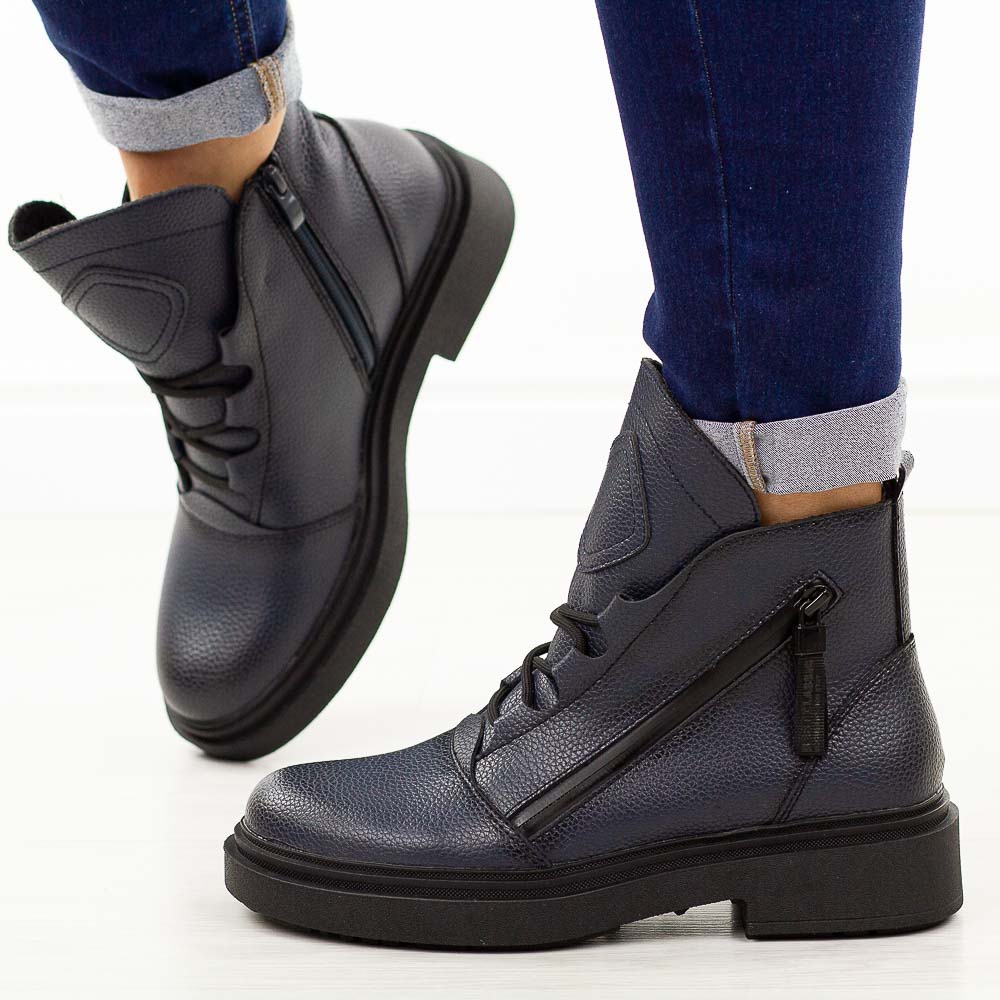 Granatowe skórzane botki damskie Sergio Leone Bt25200S