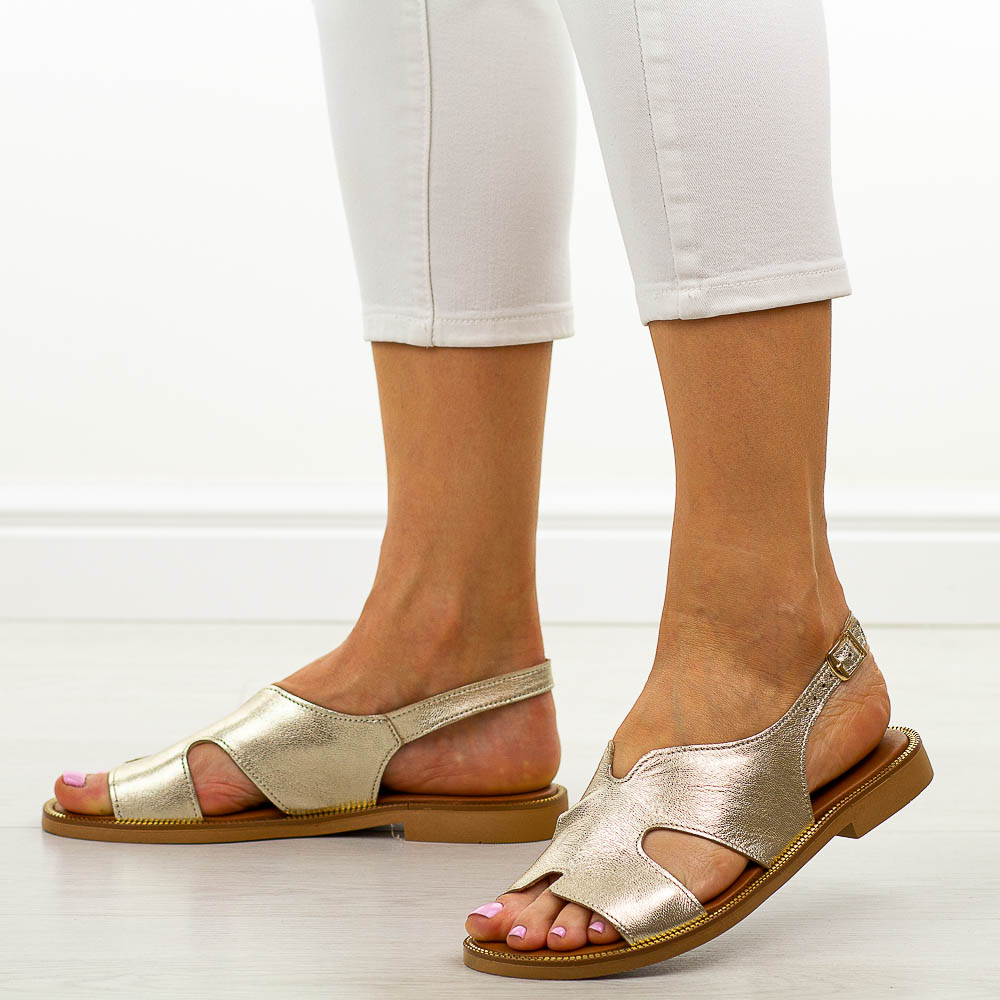 Złote C skórzane Polskie sandały damskie Deoni D10