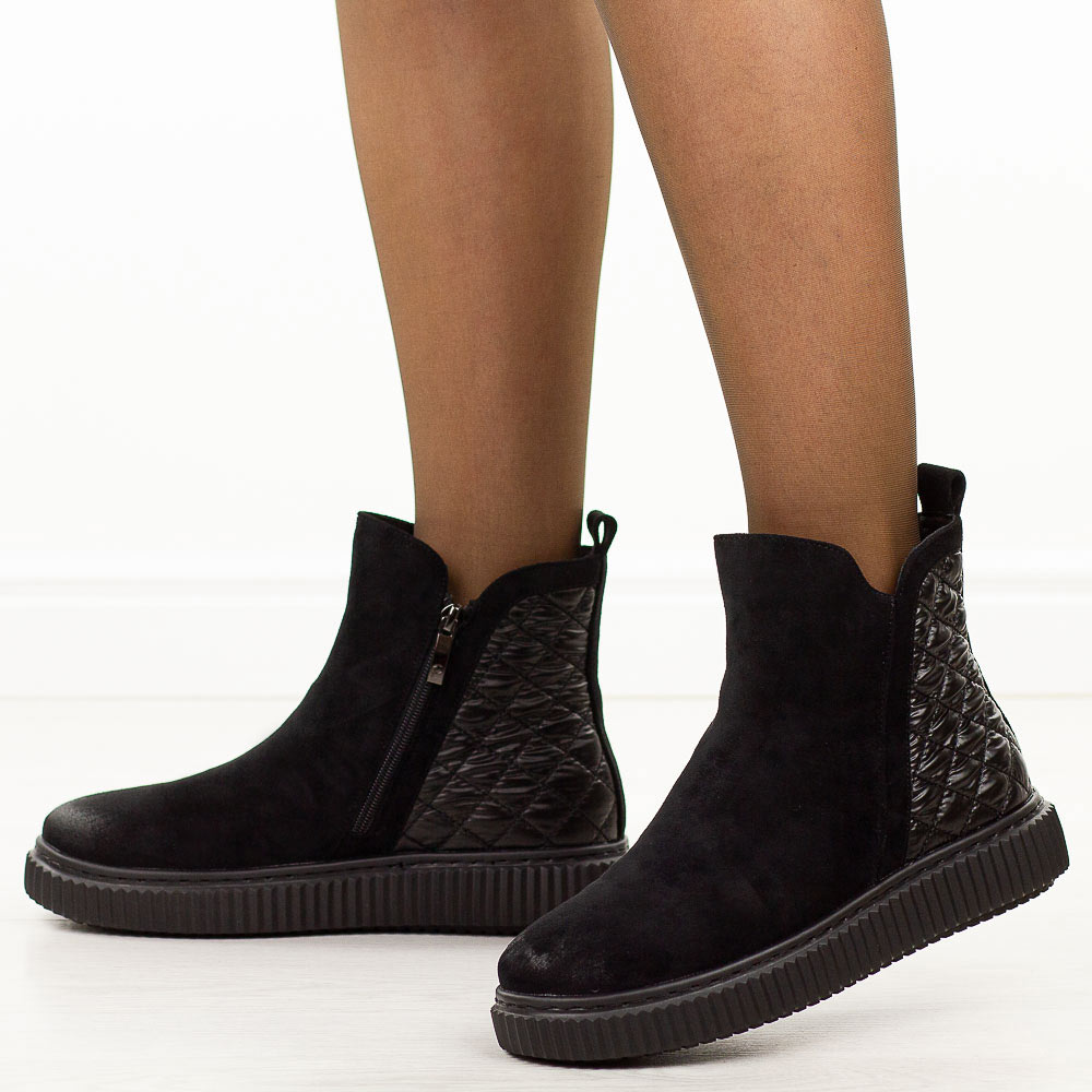 Czarne zamszwe botki damskie Potocki 19365