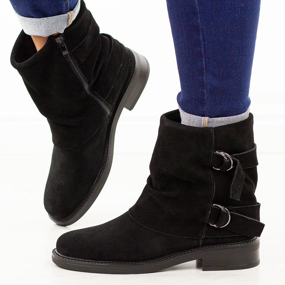 Czarne zamszowe skórzane botki damskie Sergio Leone Bt25556S