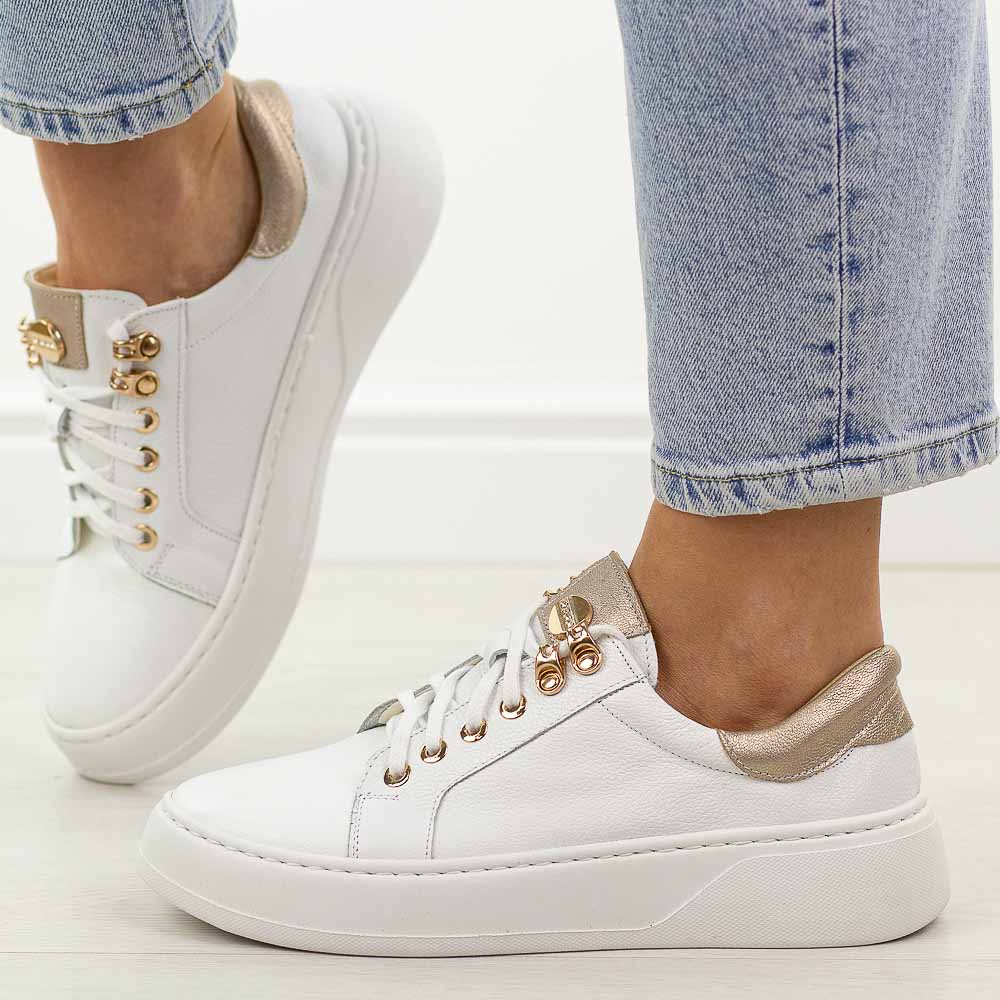 Białe skórzane sneakersy damskie Deoni D650A