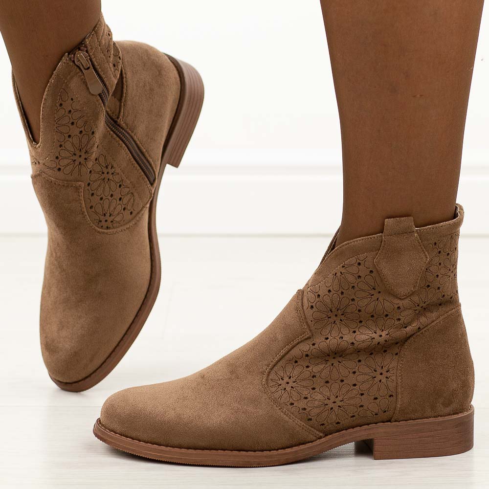 Coffee jesienne zamszowe ażurowe botki damskie S.Barski 52-532