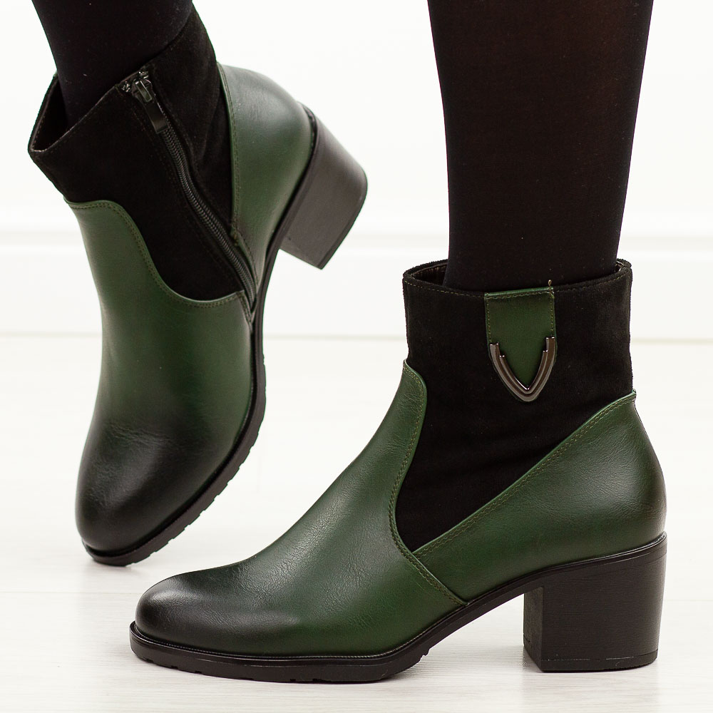 Zielone botki damskie na obcasie M.Daszyński Sa128-39