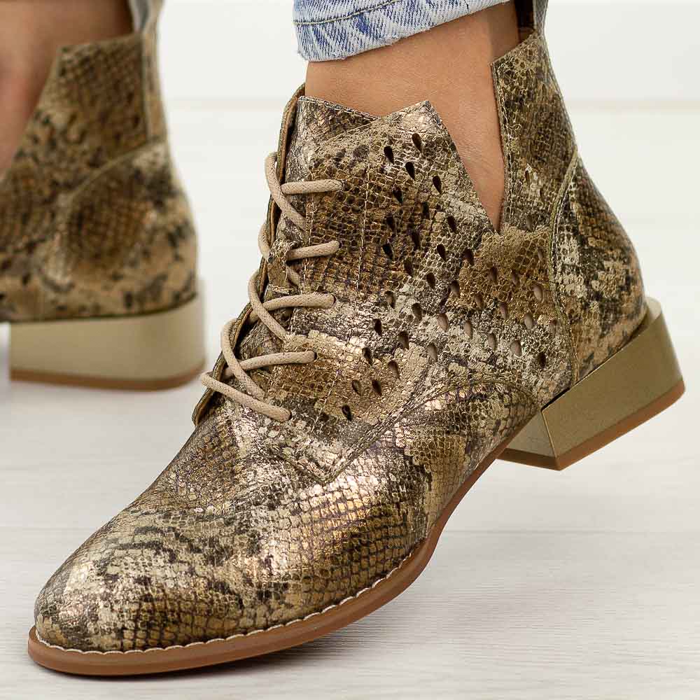 Złote wąż botki damskie na obcasie M.Daszyński Sa197-29