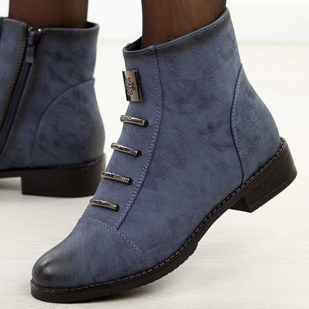 Niebieskie płaskie botki damskie M.Daszyński Sa62-126