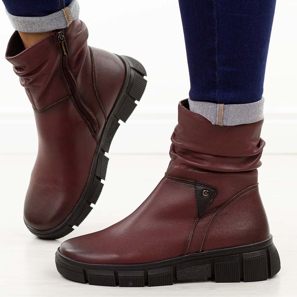 Bordowe skórzane botki damskie Cambell 19304