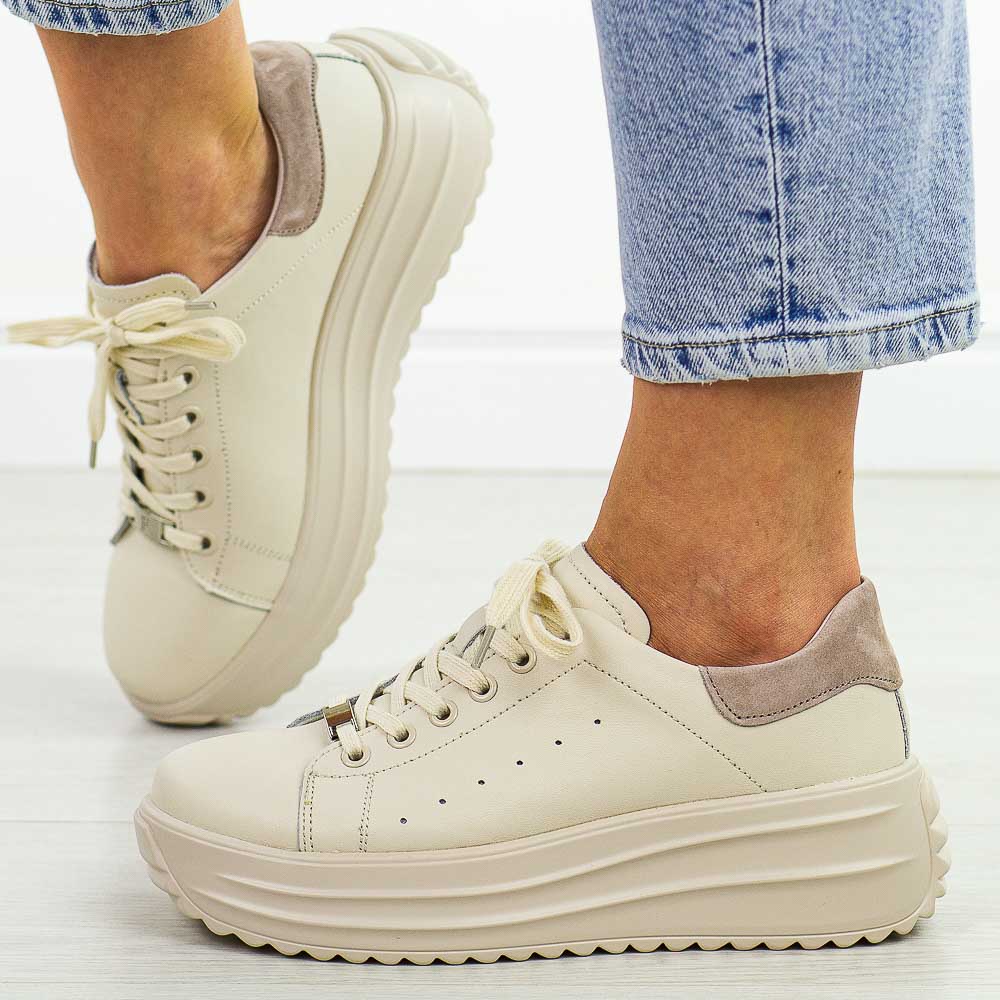 Beżowe skórzane sneakersy damskie na platformie Filippo Dp6739/25