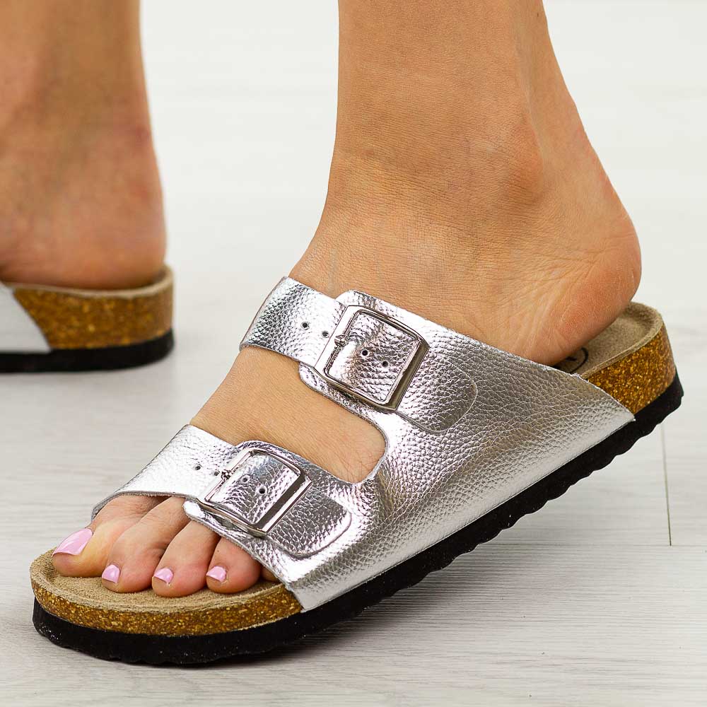 Srebrne skórzane klapki damskie Filippo Dk7062/25