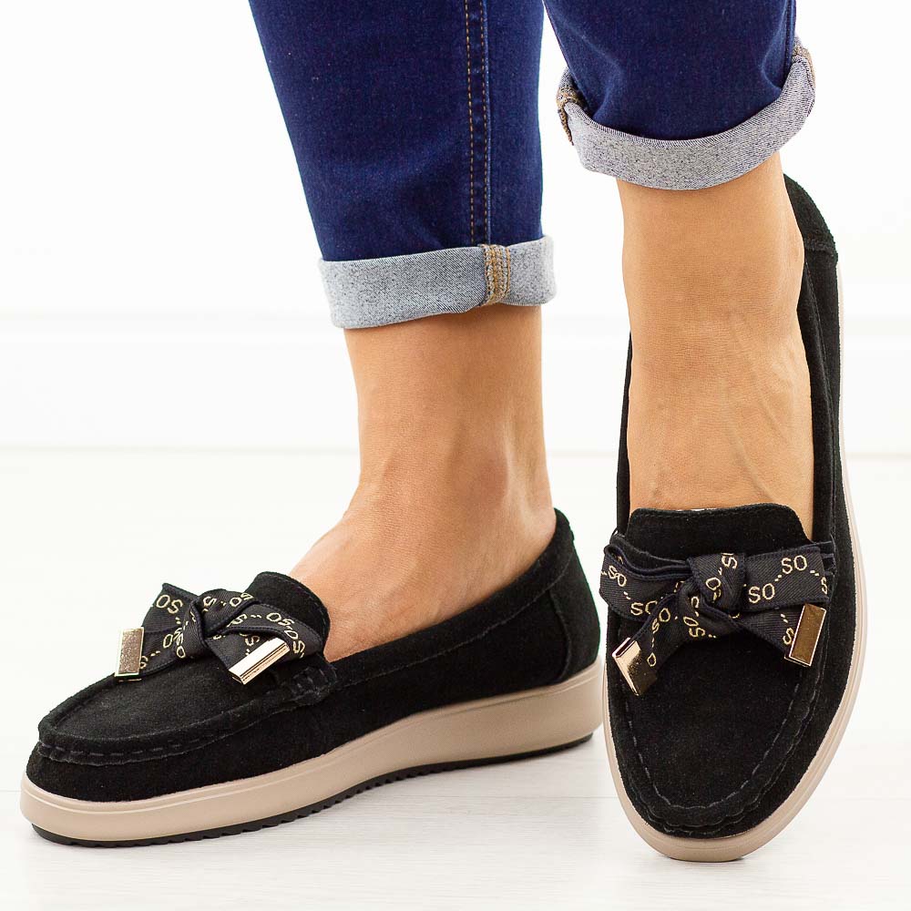 Czarne zamszowe skórzane mokasyny damskie Filippo Dp6457/25