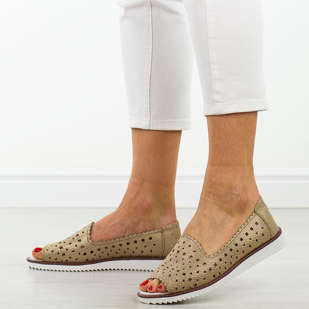 Złote ażurowe skórzane sandały damskie S.Barski 922