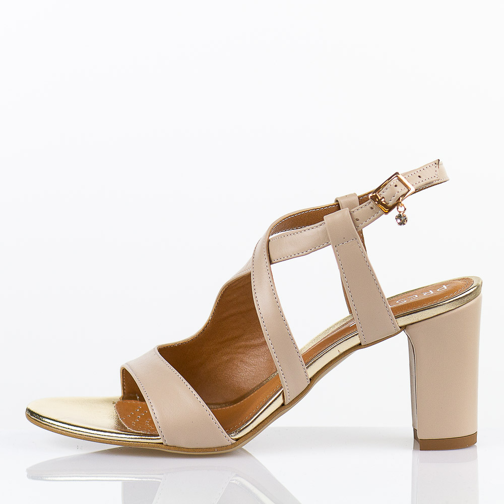 Beżowe skórzane Polskie sandały damskie na słupku Prestige 2094