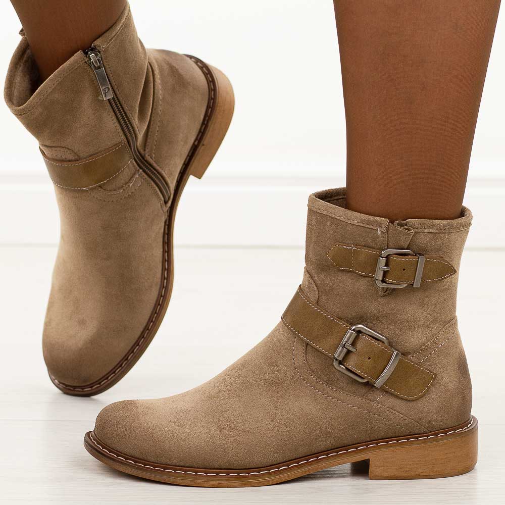 Beżowe zamszowe botki damskie Potocki 12739