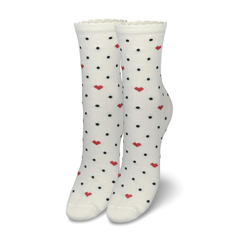 Beżowe skarpetki damskie serca i kropki 1119