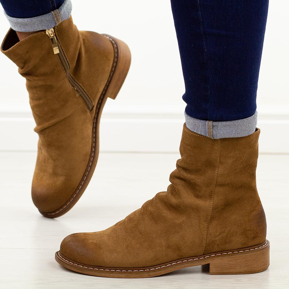 Brązowe zamszowe botki damskie Potocki 12716