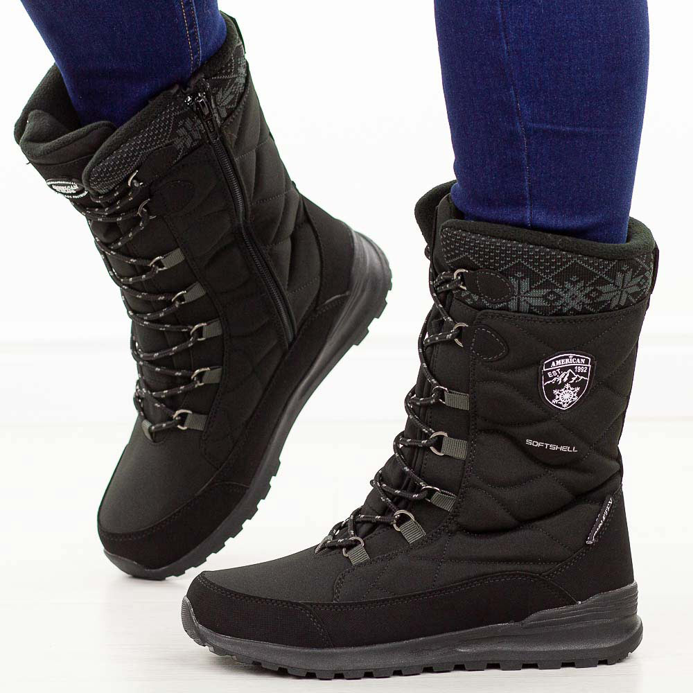 Czarne zimowe śniegowce damskie z membraną American Club Softshell Sn80/25