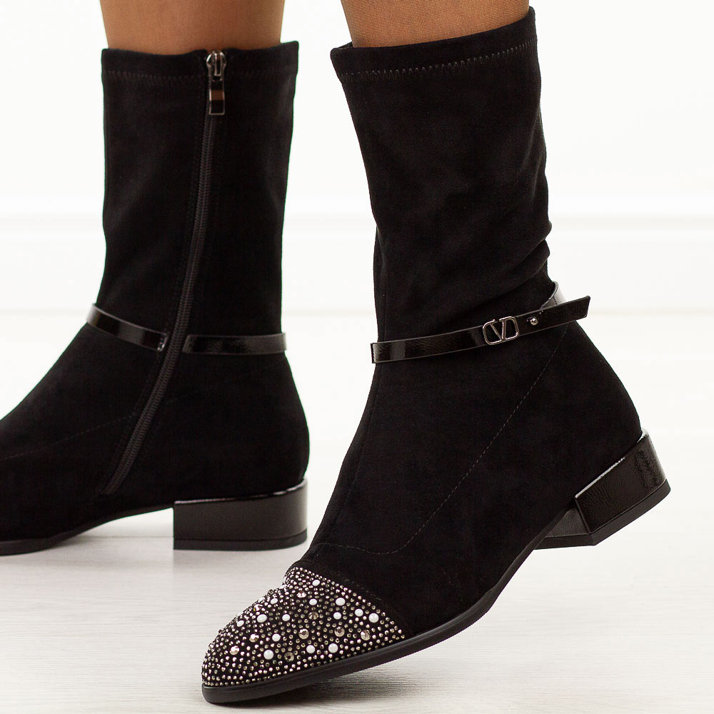 Czarne wysokie zamszowe botki damskie DiA 52-165