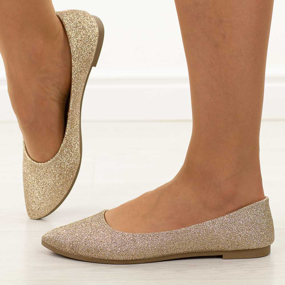 Złote brokatowe baleriny damskie Potocki 23314