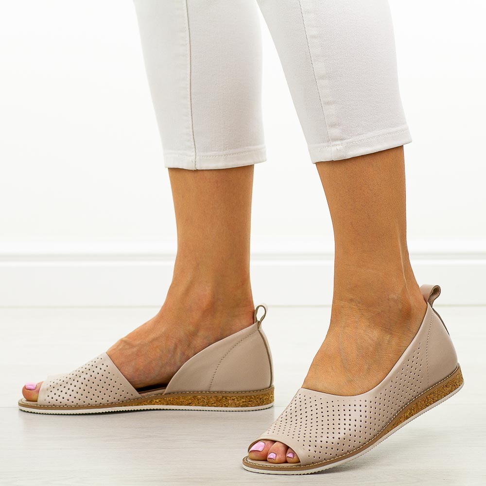 Beżowe skórzane Polskie sandały damskie Deoni D60