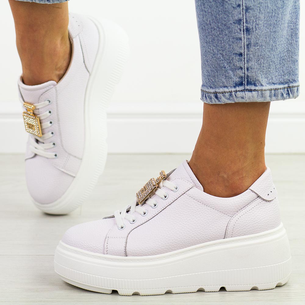 Białe skórzane półbuty damskie na platformie Cambell 603