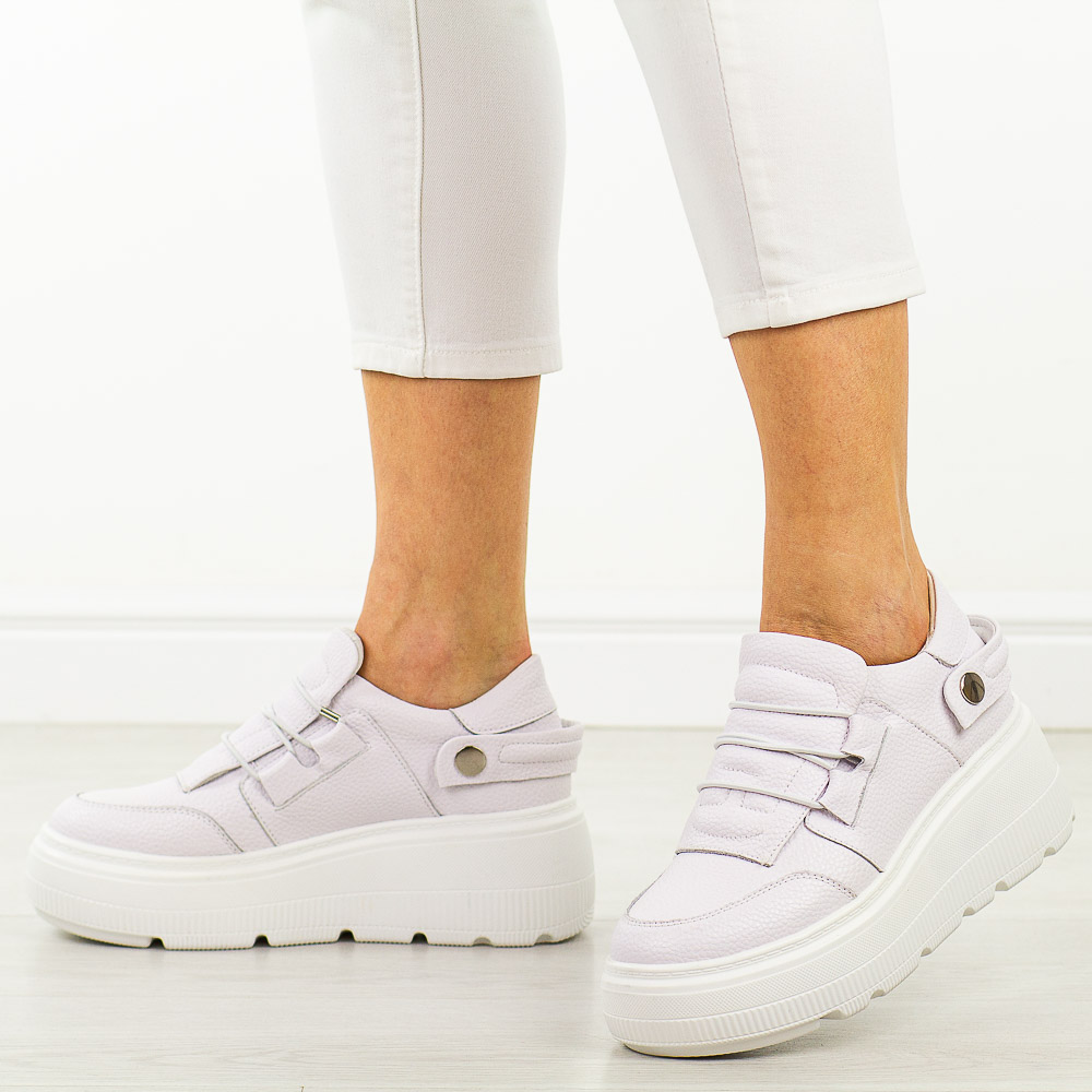 Białe skórzane półbuty damskie na platformie Cambell 602