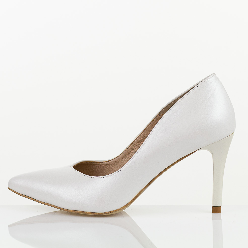 Białe Polskie szpilki damskie Prestige 2106 Skóra Lico