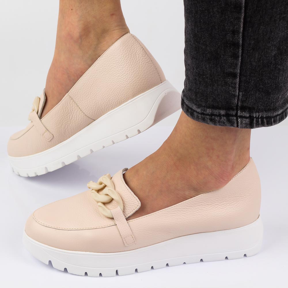 Różowe skórzane Polskie mokasyny damskie Aga 9982